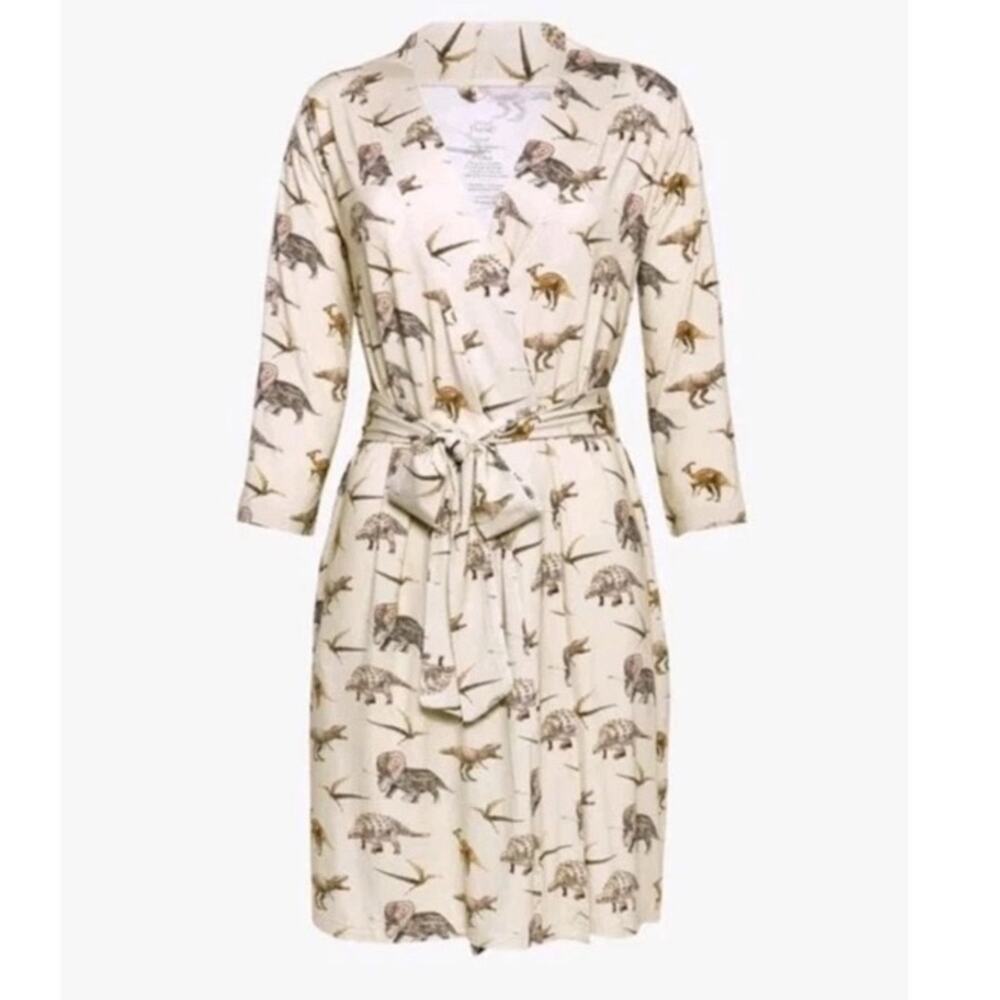 2019 Posh Peanut Vintage Dinosaur Print Maternity Bamboo Robe No Belt (0593)